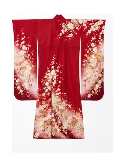 正絹 赤地 古典花柄の振袖